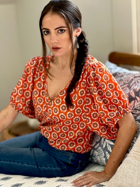 Suzie Orange Floral Blouse