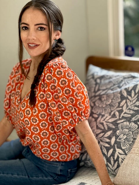 Suzie Orange Floral Blouse